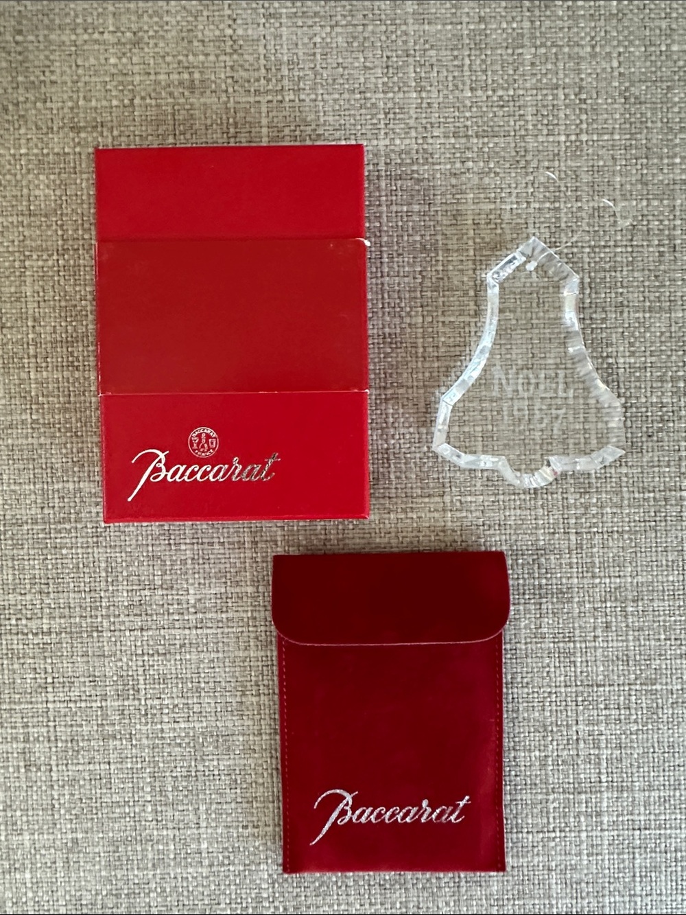 Baccarat Red Velvet Pouch with Clear Crystal Bell Ornament